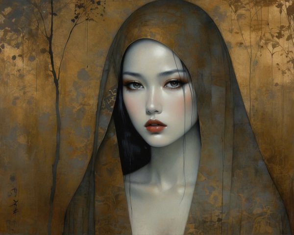 Realistic Portrait of East Asian Woman in Dramatic Attire