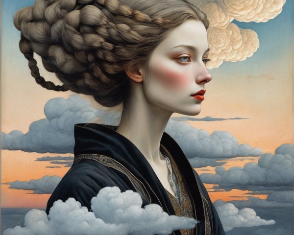 Serene Woman with Braided Hair Against Soft Sky