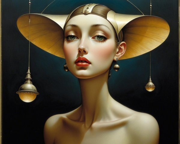 Portrait of a Woman with Elongated Neck and Headpiece