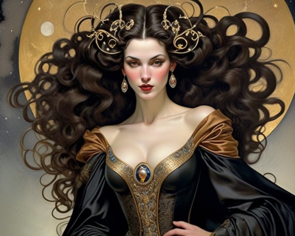 Digital Artwork of Woman in Medieval Dress with Jewelry