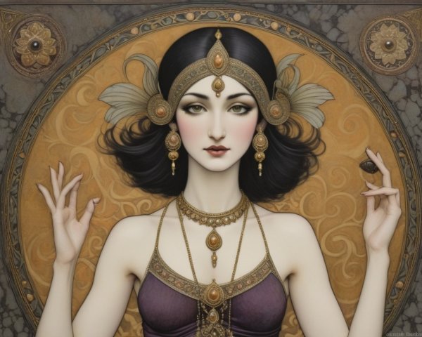 Illustration of a woman with pale skin and black hair