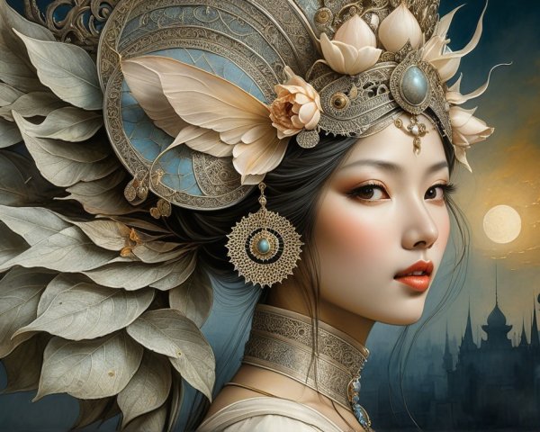 Portrait of a Woman with Nature-Inspired Headpiece