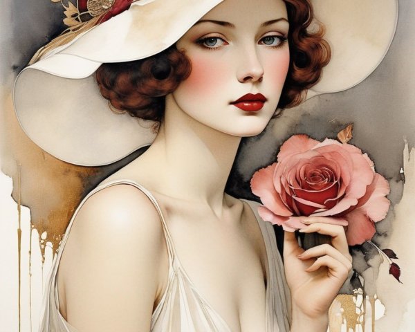 Portrait of a woman with porcelain skin and red lips