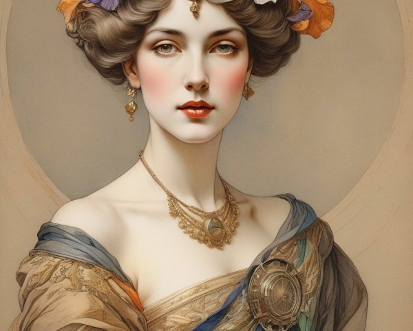 Elaborate flower headpiece on woman in vibrant attire