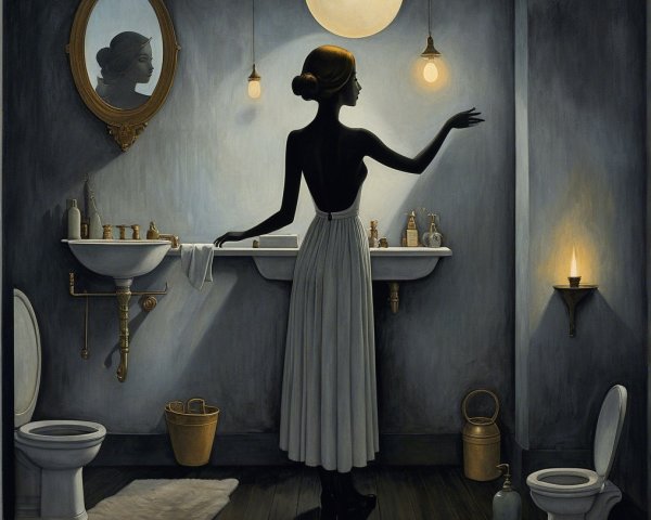 Silhouette of a Woman in a Vintage Bathroom Setting