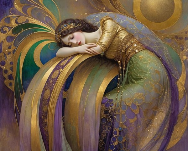 Serene Figure in Colorful Fabrics and Vibrant Designs