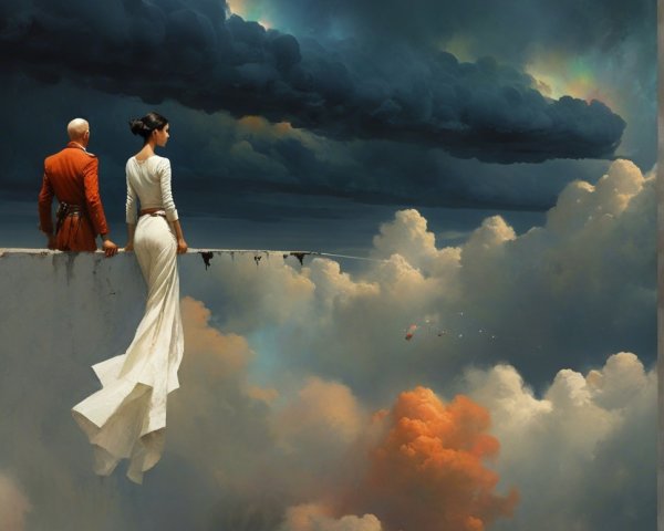 Surreal Landscape with Figures on a Cloud Edge
