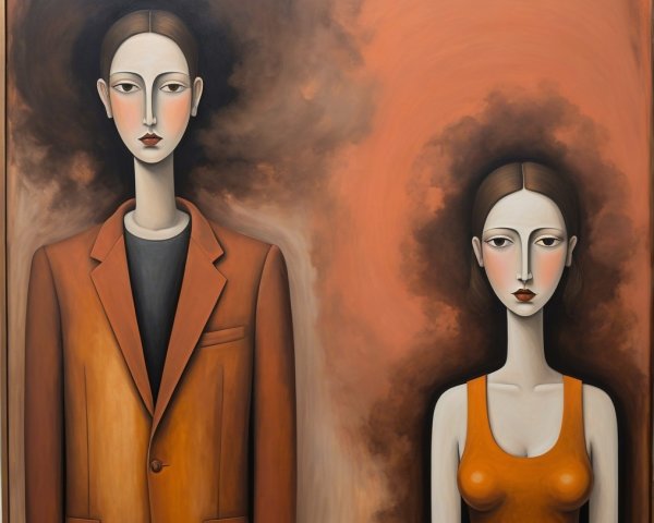 Stylized Figures in Earthy Abstract Background