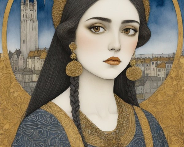 Illustrated Portrait of a Woman in Medieval Clothing