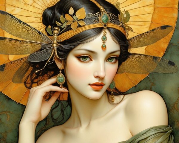 Woman with Butterfly Wings and Gemstone Headdress