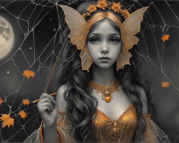 Mysterious Figure in Elegant Gown with Butterfly Wings