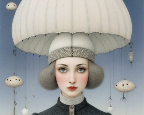 Stylized portrait of a woman with whimsical jellyfish elements