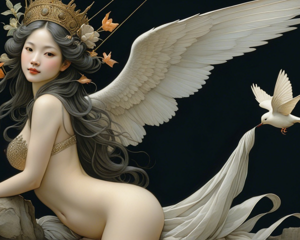 Ethereal Figure with Wings and Castle Background