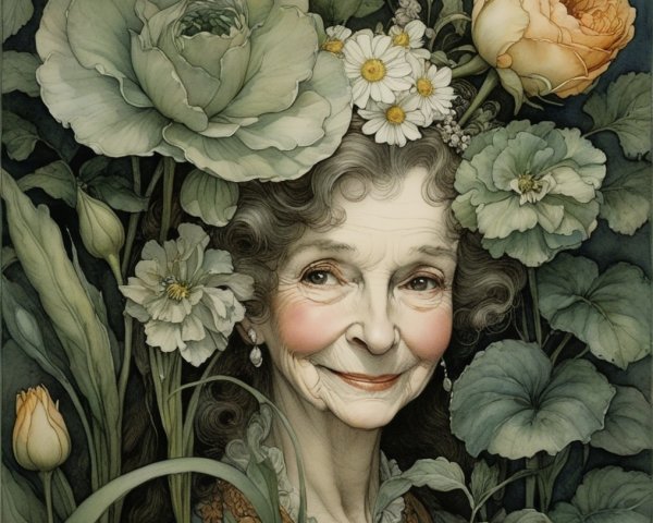 Woman Surrounded by Colorful Blooming Flowers