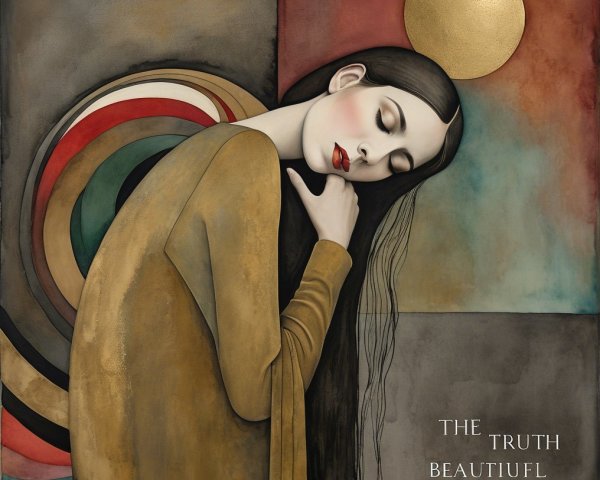 Serene Woman in Muted Colors and Geometric Shapes