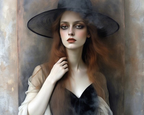 Portrait of a Young Woman with Red Hair and Hat