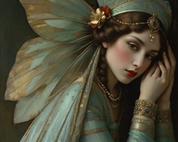 Mysterious Figure with Butterfly Wings and Gown