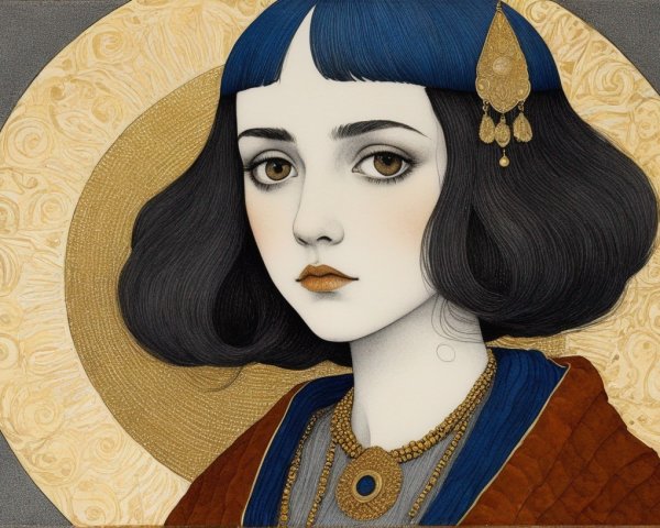 Woman with Bobbed Hair and Golden Halo Illustration