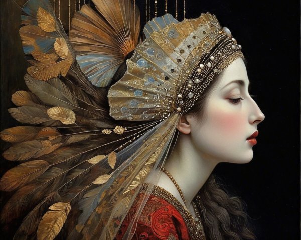 Profile of a Woman with Elaborate Headdress and Garment