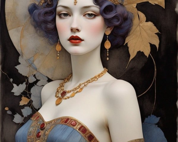 Stylized Portrait of Woman with Golden Headpiece