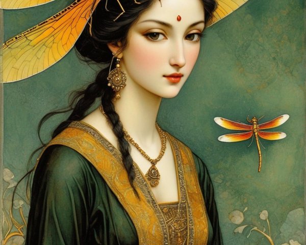 Portrait of a Woman with Dragonfly Wings and Insect