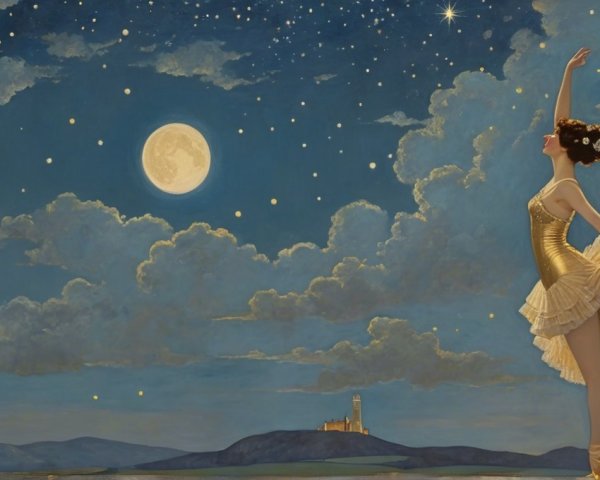 Ballet Dancer Poses Under Starry Night Sky