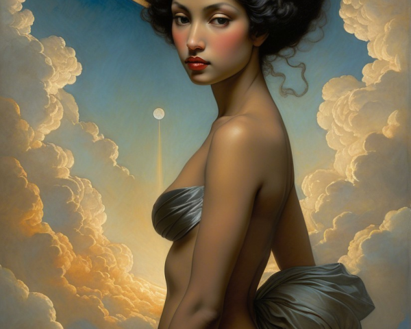 Majestic Woman Against Celestial Cloud Background