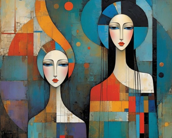 Elegant female figures with abstract background art