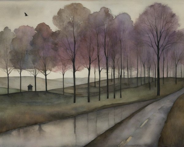 Serene Landscape with Winding Road and Gazebo
