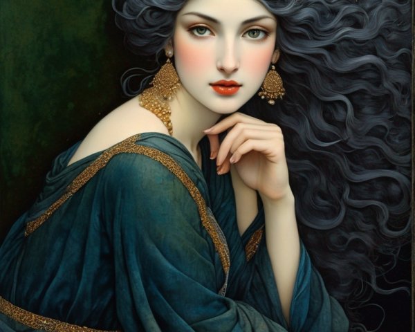 Portrait of a Young Woman in Elegant Garment