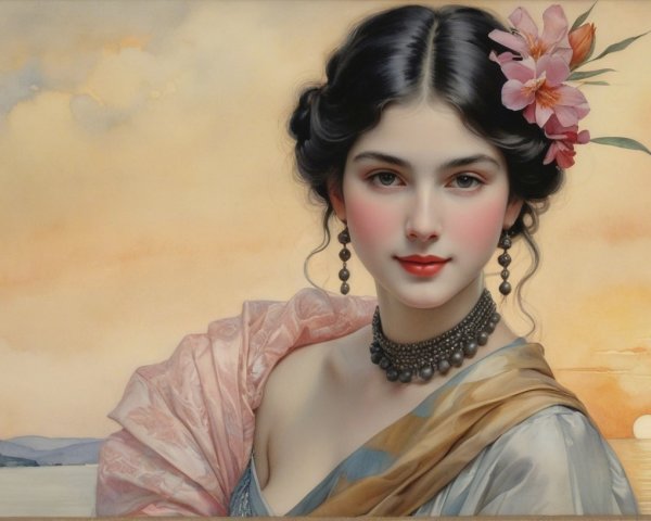 Serene portrait of a young woman with floral accents