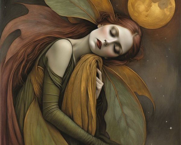 Serene Fairy with Red Hair and Delicate Wings