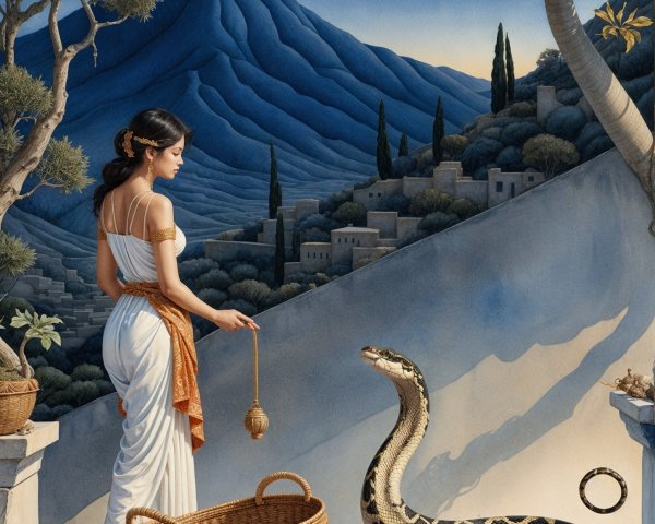 Twilight Landscape with Woman and Python by Mountains