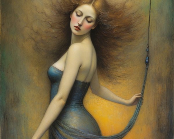 Ethereal Woman in Blue Gown with Serene Expression