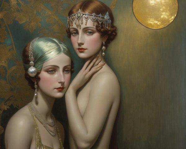 Elegant Women in 1920s Glamour with Floral Motifs