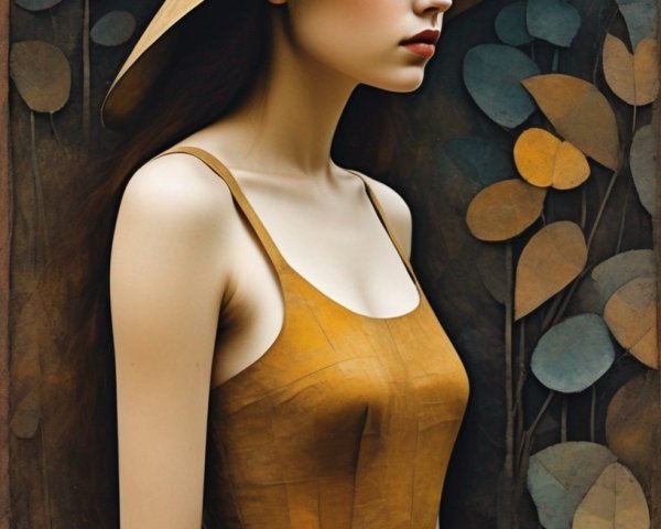 Woman in Wide-Brimmed Hat and Sleeveless Dress Among Autumn Leaves