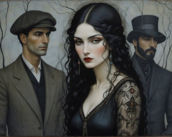 Oil Painting of Three Figures with Dark Background