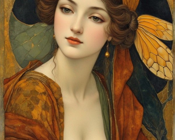 Woman in Golden Headscarf and Orange Robe Painting