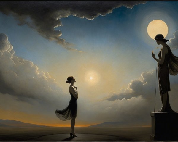Silhouette of a Girl with Celestial Bodies and Shadows