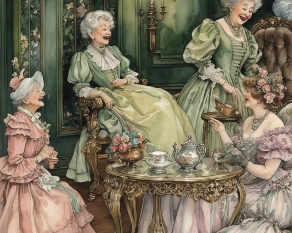 Elegant Afternoon Tea with Four Women in Vintage Setting