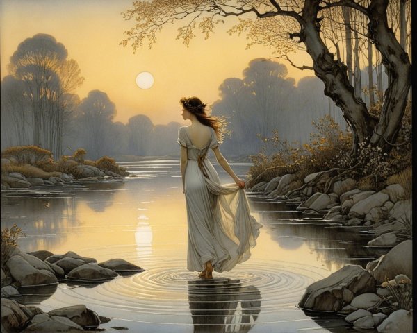 Dawn Serenity by a Tranquil River with Bare Trees