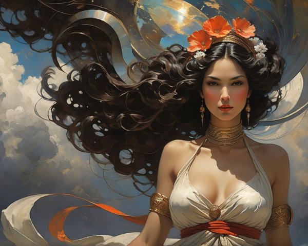 Ethereal beauty of a woman in flowing white dress