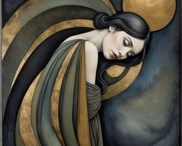 Serene Woman in Earthy Tones with Golden Circle