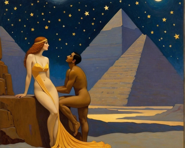 Romantic Scene with Figures Under Starry Night Sky