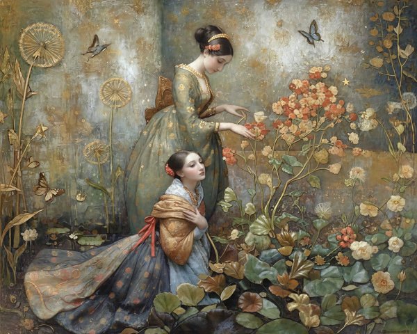 Women in Traditional Garments in Enchanted Garden