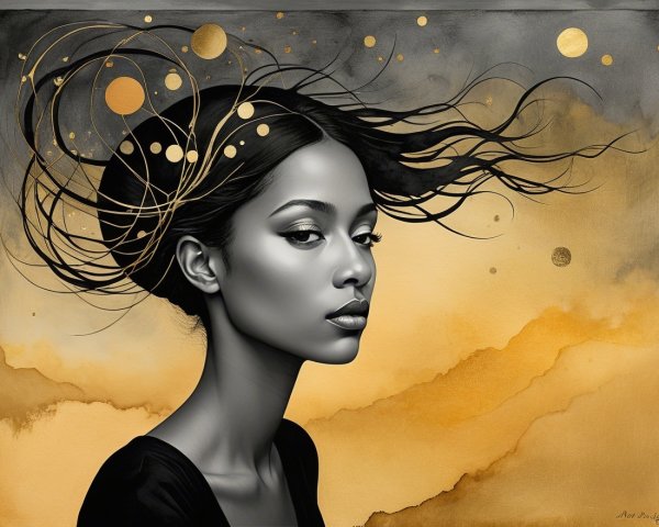 Portrait of a Woman with Abstract Background Elements