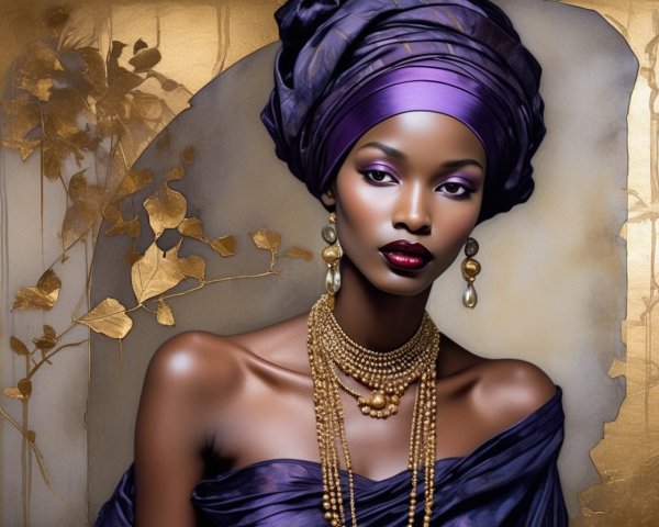 Woman in Purple Headwrap with Gold Jewelry