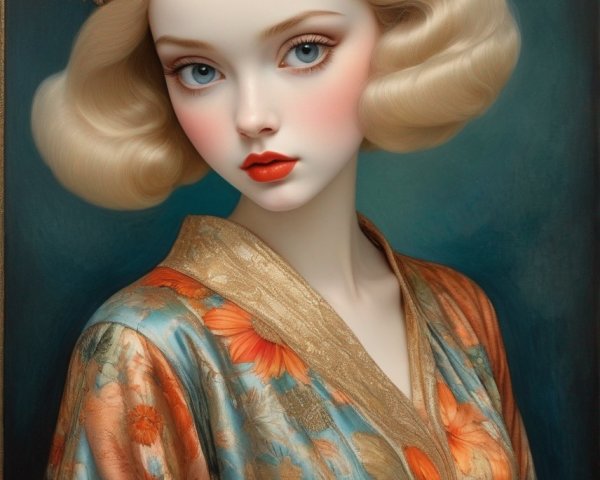 Portrait of a Young Woman in Floral Kimono
