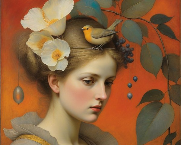 Portrait of a Young Woman with Floral Accents