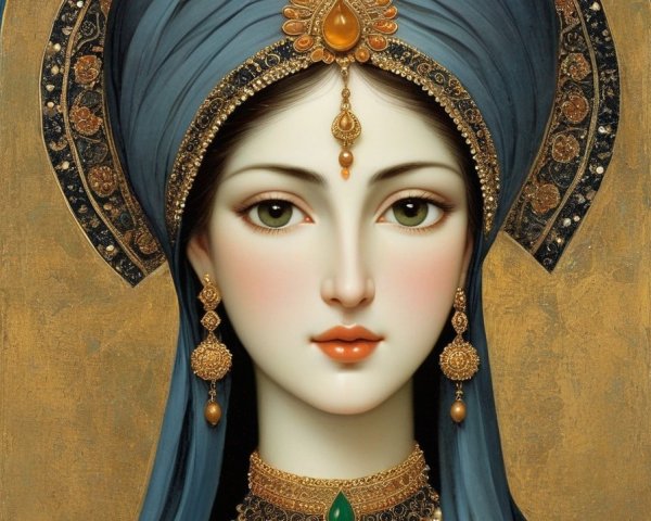 Portrait of a Woman in Traditional Attire and Jewelry